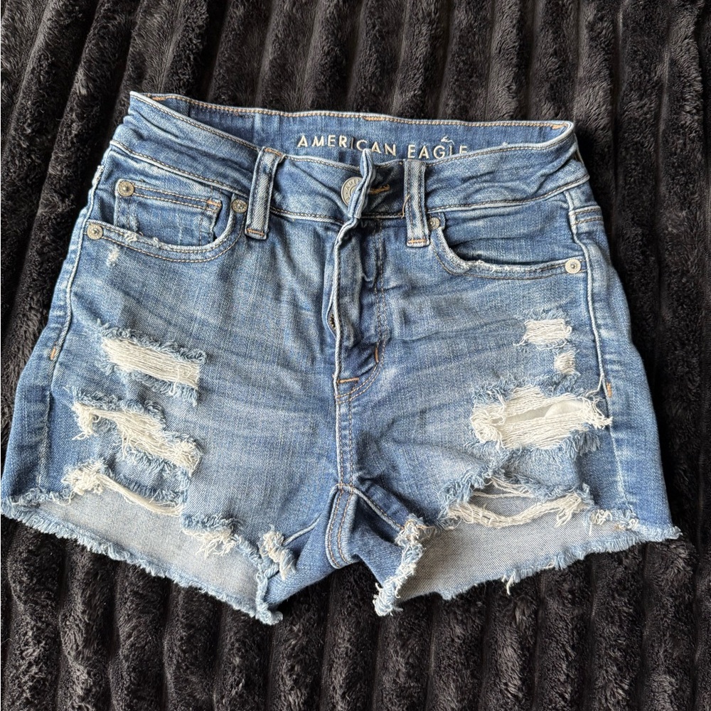American Eagle Outfitters Blue Distressed Jean Shorts
